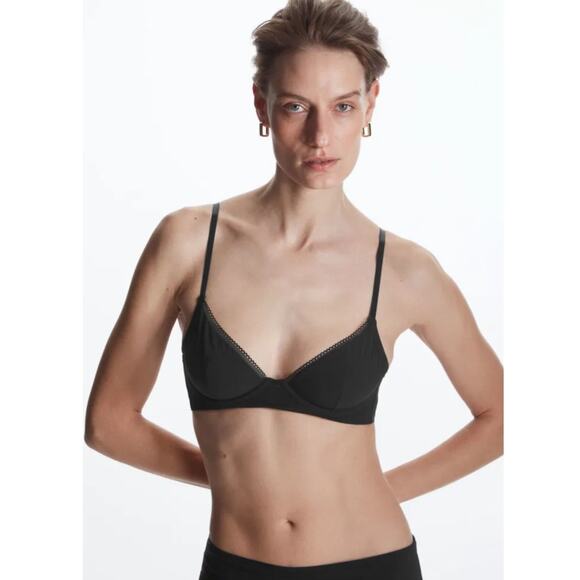 COS Underwire Lace Trim Bra Womens 34B Black Unpadded Classic Everyday Luxe - Picture 1 of 10